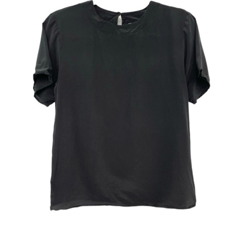 100% Silk Classic Black Short-Sleeve Blouse - Picture 1 of 5